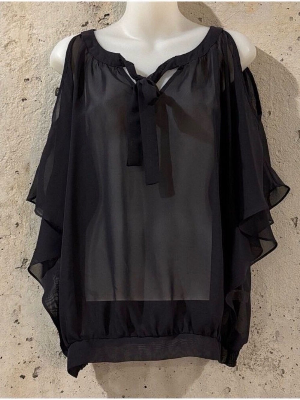 Jennifer Lopez Black Sheer Cold-Shoulder Blouse
